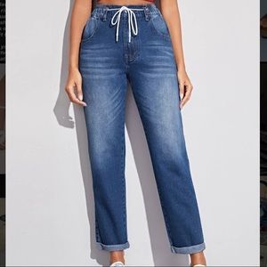 Shein Bleached Washed Drawstring Waist Jeans